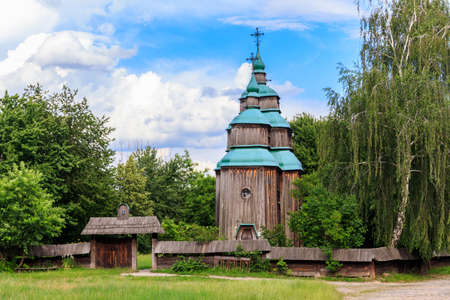 Ancient wooden orthodox church of St. Paraskeva in Pyrohiv (Pirogovo) village near Kiev, Ukraineの写真素材