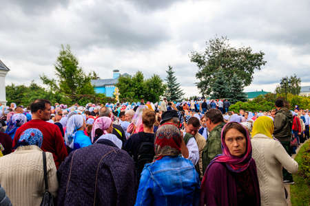 Diveyevo, Russia - August 10, 2019: Religious procession of Orthodox Christians in Holy...
