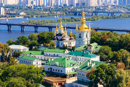View of Kiev Pechersk Lavra (Kiev Monastery of the Caves) and the Dnieper river in Ukraine. View...