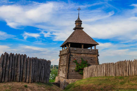Medieval wooden Zaporozhian Sich on Khortytsia island in Zaporizhia, Ukraineの写真素材