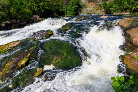 Waterfall on the Inhulets river in Kryvyi Rih, Ukraineの写真素材