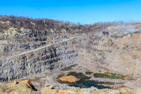 View of granite quarry. Pumping groundwater from quarry