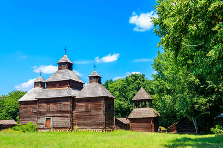 Ancient wooden orthodox church of Transfiguration in Pyrohiv (Pirogovo) village near Kiev, Ukraine