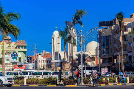 Hurghada, Egypt - December 9, 2018: Coptic Orthodox church in Dahar neighborhood (old town of Hurghada) in Egyptのeditorial素材