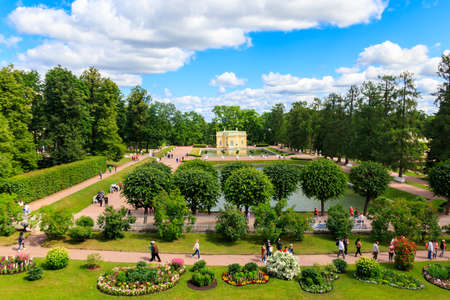 Pushkin, Russia - June 28, 2019: Upper Bath pavilion in the Catherine Park in Tsarskoye Selo, Pushkin, Russiaのeditorial素材