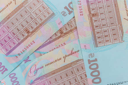 Ukrainian currency. Background of one thousand hryvnia banknotes