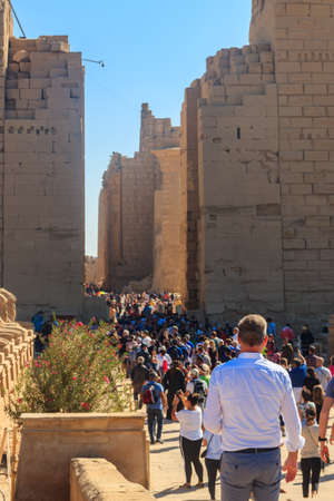 Luxor, Egypt - December 11, 2018: Unknown people at entrance to ancient Karnak Temple Complex in Luxor, Egyptのeditorial素材