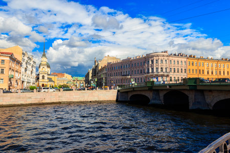 St. Petersburg, Russia - June 26, 2019: View of the Fontanka river in St. Petersburg, Russiaのeditorial素材