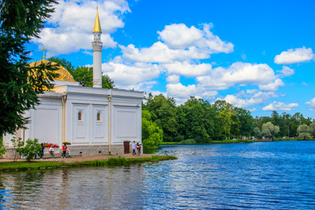 Pushkin, Russia - June 28, 2019: Turkish Bath pavilion in the Catherine Park in Tsarskoye Selo, Pushkin, Russiaのeditorial素材