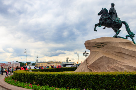 St. Petersburg, Russia - June 27, 2019: Monument to Peter the Great (Bronze horseman) in St. Petersburg, Russiaのeditorial素材