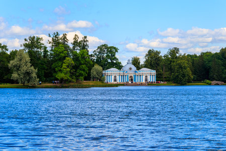 Pushkin, Russia - June 28, 2019: Grotto pavilion in Catherine park at Tsarskoe Selo in Pushkin, Russiaのeditorial素材