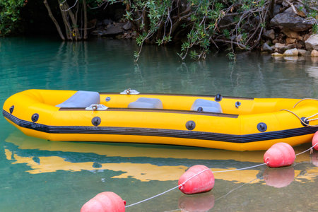 Rubber boat to transport tourists in Goynuk canyon in Turkeyの写真素材