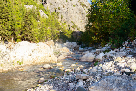 View of a mountain river in Kesme Bogaz canyon, Antalya province in Turkeyの写真素材