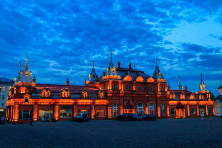 Sergiev Posad, Russia - August 15, 2019: Illuminated restaurant complex "Red Chambers" of the Trinity Lavra of St. Sergius at nightのeditorial素材