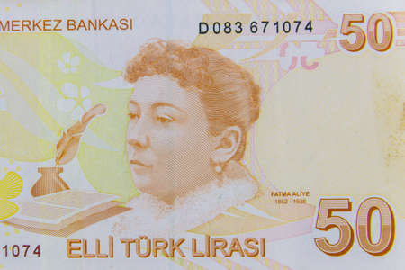 Macro shot of the fifty turkish lira banknoteの写真素材