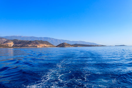 View of the Taurus mountains and the Mediterranean sea near Demre, Antalya province in Turkeyの写真素材