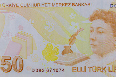 Macro shot of the fifty turkish lira banknoteの写真素材