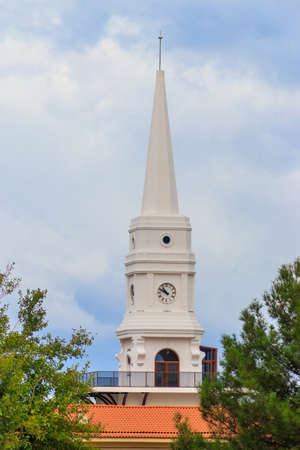 White clock tower in the center of Kemer, Antalya province, Turkeyの写真素材