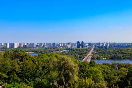 Aerial view of Metro bridge and the Dnieper river in Kiev, Ukraine. Kyiv cityscapeの写真素材