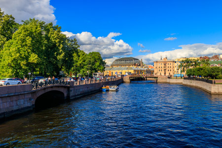 St. Petersburg, Russia - June 26, 2019: View of the Moyka river near Summer Garden in Saint Petersburg, Russiaのeditorial素材