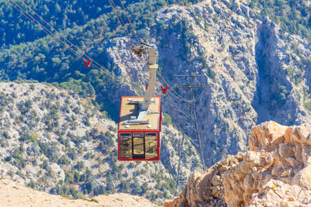 Cable car on ropeway leading to a top of Tahtali mountain in Antalya province, Turkey