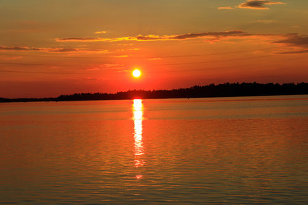 View of the Dnieper river at sunsetの写真素材