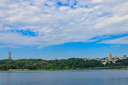View of Kiev Pechersk Lavra (Kiev Monastery of the Caves), Motherland Monument and the Dnieper river...