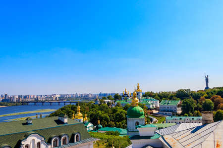 View of Kiev Pechersk Lavra (Kiev Monastery of the Caves), Motherland Monument and the Dnieper river...