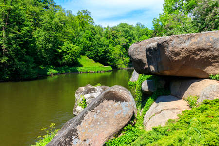 View of a lake in Sofiyivka park in Uman, Ukraineの写真素材