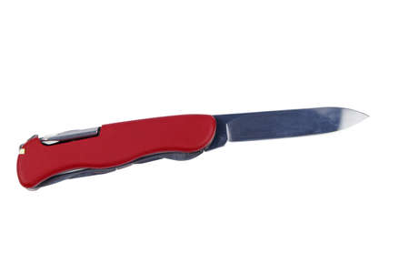 Red all purpose pocket knife isolated on white background