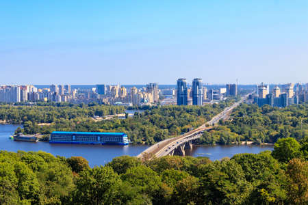 Aerial view of Metro bridge and the Dnieper river in Kiev, Ukraine. Kyiv cityscapeの写真素材
