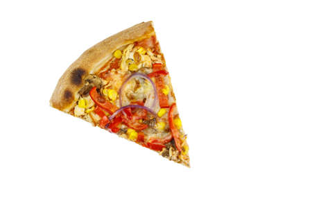 Slice of pizza isolated on white backgroundの写真素材