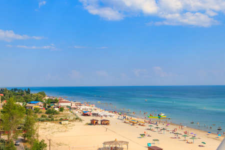 Lazurne, Ukraine - July 18, 2020: View on the beach of the Black sea in Lazurne, Ukraine. View from aboveのeditorial素材