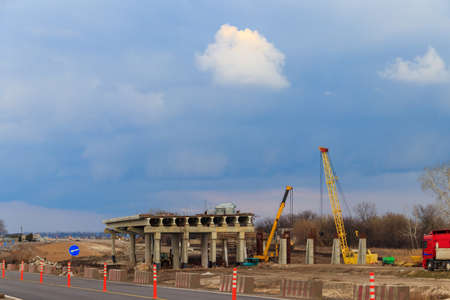 Road overpass under construction on the highway