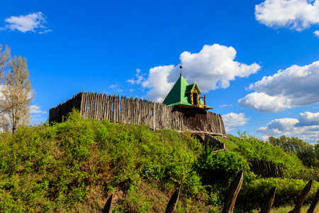 Cossack wooden-earthen fortress of 16-18 centuries in Open-air Museum of Folk Architecture and Folkways of Middle Naddnipryanschina in Pereyaslav, Ukraineのeditorial素材