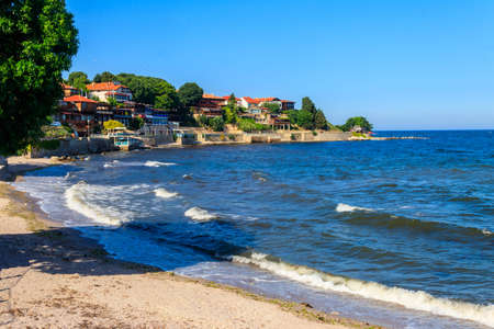 View of the embankment of the old town of Nessebar, Bulgariaの写真素材