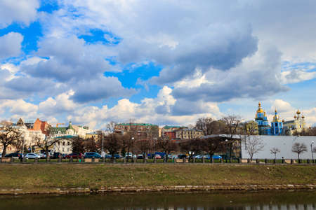 View of Intercession (Pokrovsky) Monastery and the Lopan river in Kharkov, Ukraineの写真素材
