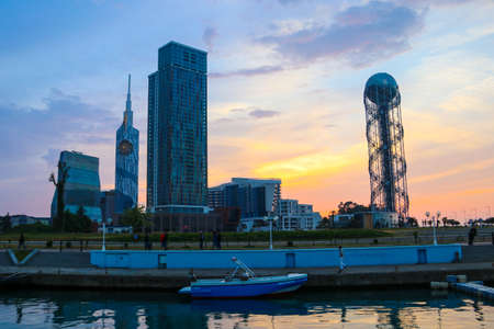 Batumi, Adjara, Georgia - May 3, 2018: View on the resort city at sunsetのeditorial素材