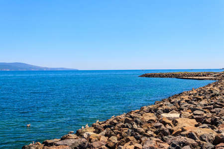 Stony shore of the Black sea in Bulgariaの写真素材