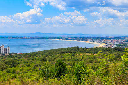 Aerial view of bay of sea resorts Sveti Vlas, Sunny Beach and Nessebar on the Black Sea coast in...