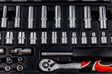 Close-up of universal tool kit for car repairの写真素材