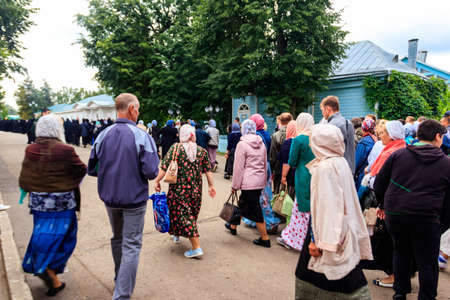 Diveyevo, Russia - August 10, 2019: Religious procession of Orthodox christians in Holy Trinity-Saint Seraphim-Diveyevo Monastery in Diveyevo, Russiaのeditorial素材