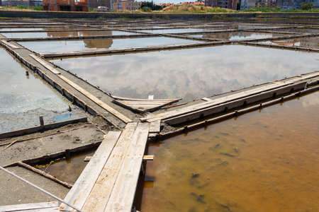 Artificial pond from which salt is extracted in Pomorie, Bulgariaのeditorial素材