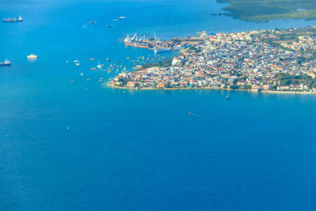 Aerial view of tropical island Zanzibar in the Indian ocean in Tanzania, East Africa