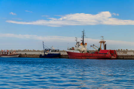 Fishing trawlers in port in Nessebar, Bulgariaの写真素材