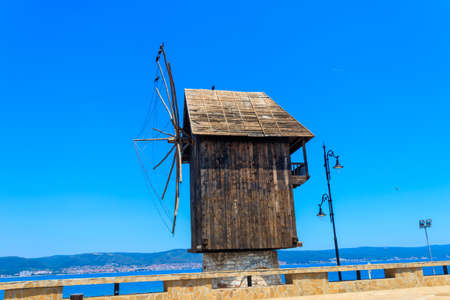 Old wooden windmill in the old town of Nessebar, Bulgaria