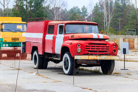 Old fire truck that participated in the liquidation of the accident in Chernobyl, Ukraineのeditorial素材