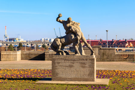 Statue of Hercules fighting with Centaur in Szczecin, Polandのeditorial素材