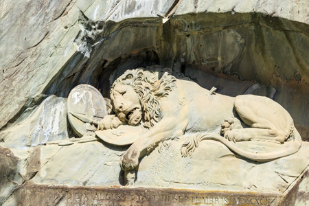 Lion Monument or the Lion of Lucerne, is a rock relief in Lucerne, Switzerlandの写真素材