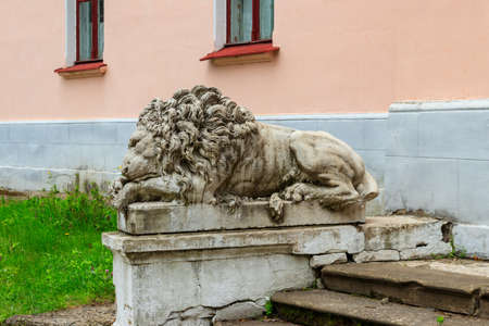 Beautiful statue of lion at Natalyevka estate complex in Kharkiv region, Ukraineの写真素材
